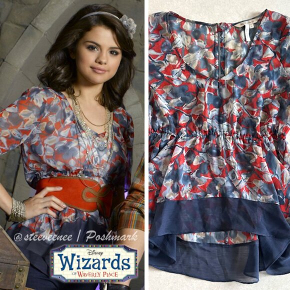 Red and Navy Sheer Floral Blouse ASO Alex Russo - Picture 1 of 6